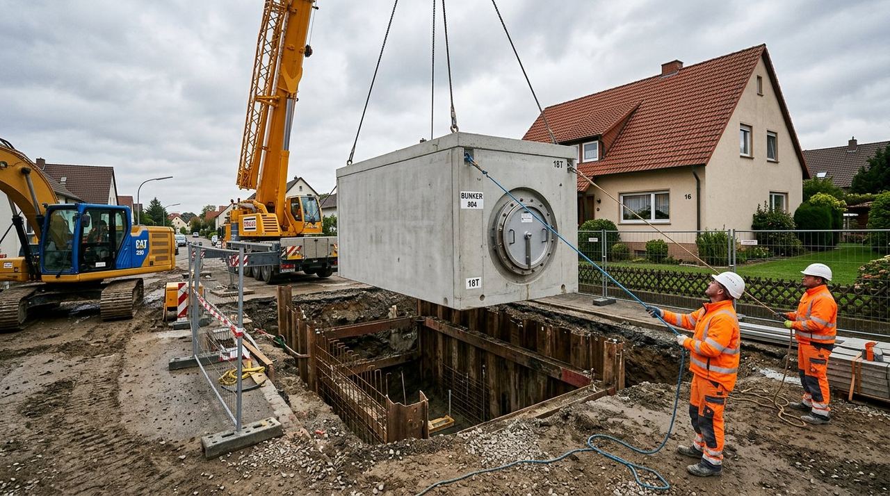 Osadenie prefabrikovaného modulu ochrannej stavby žeriavom